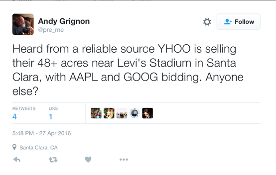 谷歌苹果被曝竞购雅虎土地